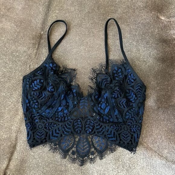 SKIVVIES by For Love & Lemons Penelope Underwire Bra Navy Black - Picture 2 of 9